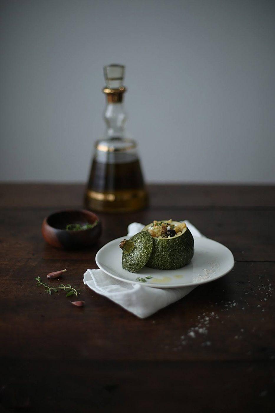 Image for Stuffed Eight Ball Zucchini with Millet, Olives and creamy Goat Cheese