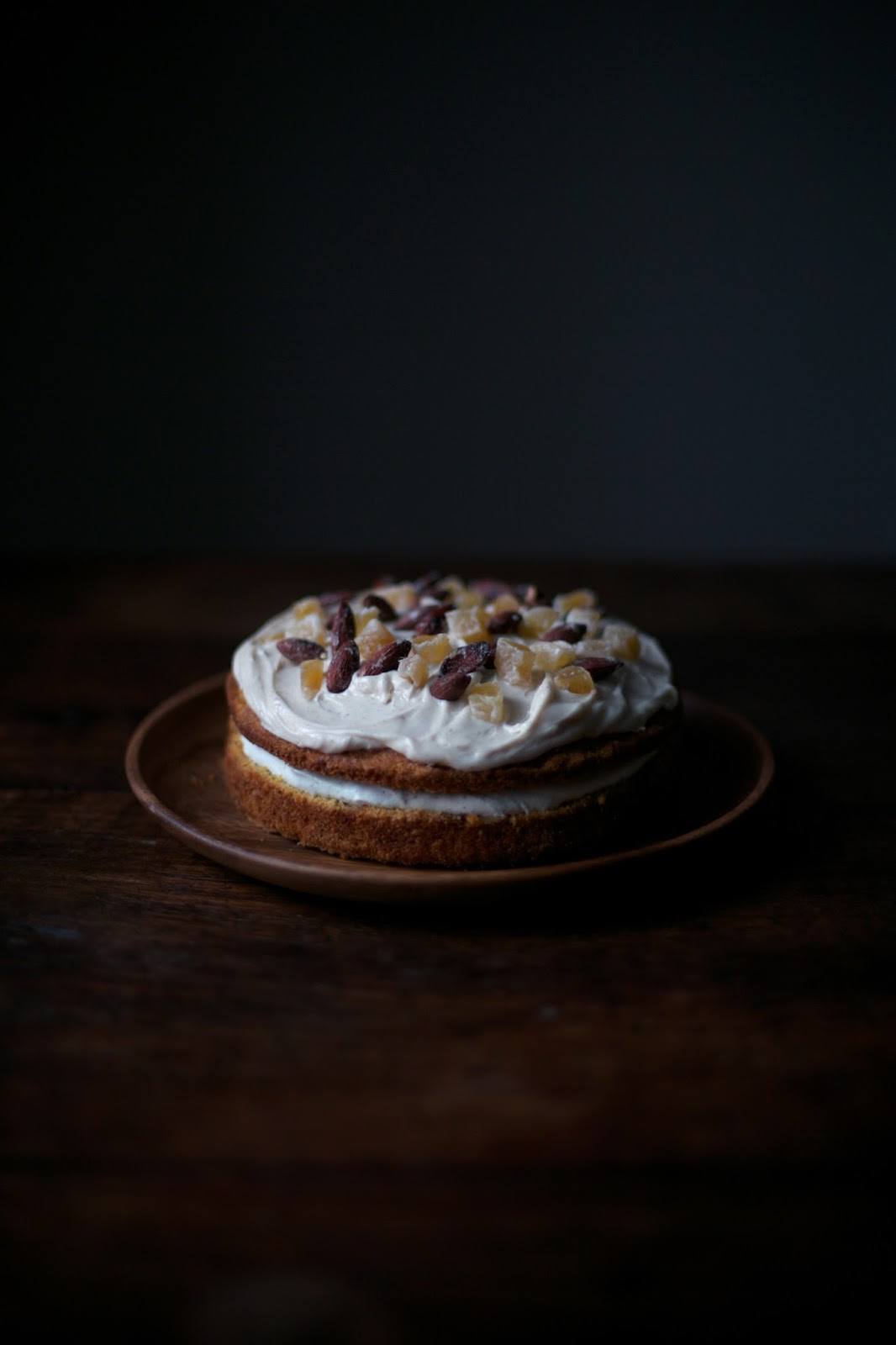 Gluten-free Carrot Cake topped with Ginger and Sea Salt Almonds