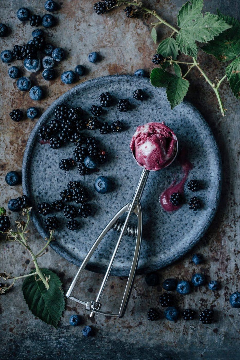 Image for Blackberry-Blueberry Ice-Cream with Banana Meringue Swirls