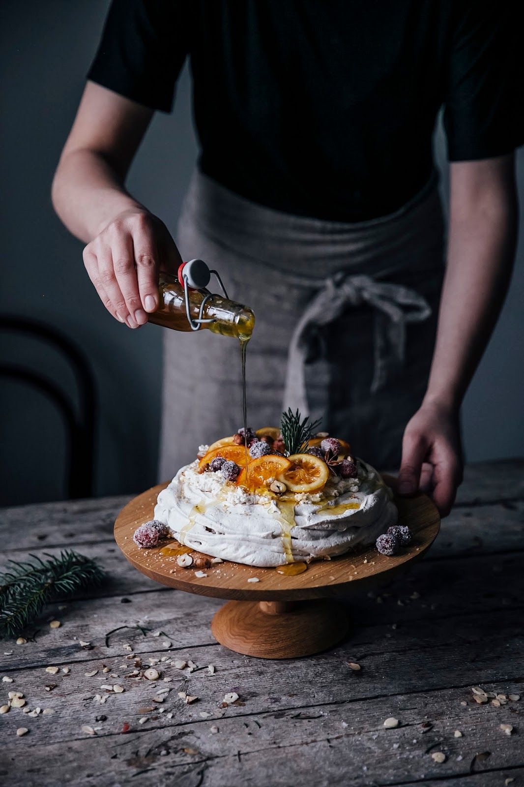 Christmas Pavlova with sugared Cranberries and Orange & Citron Slices