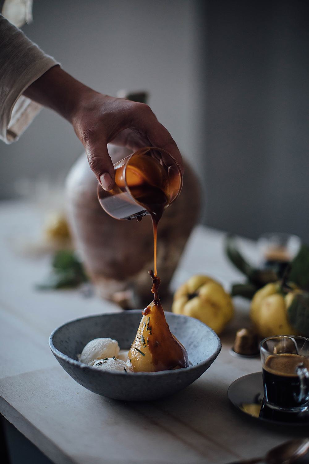 poached pear coffee caramel