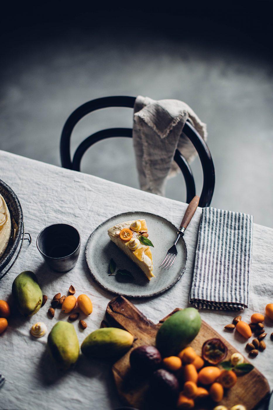 Gluten-free mango passionfruit cheesecake