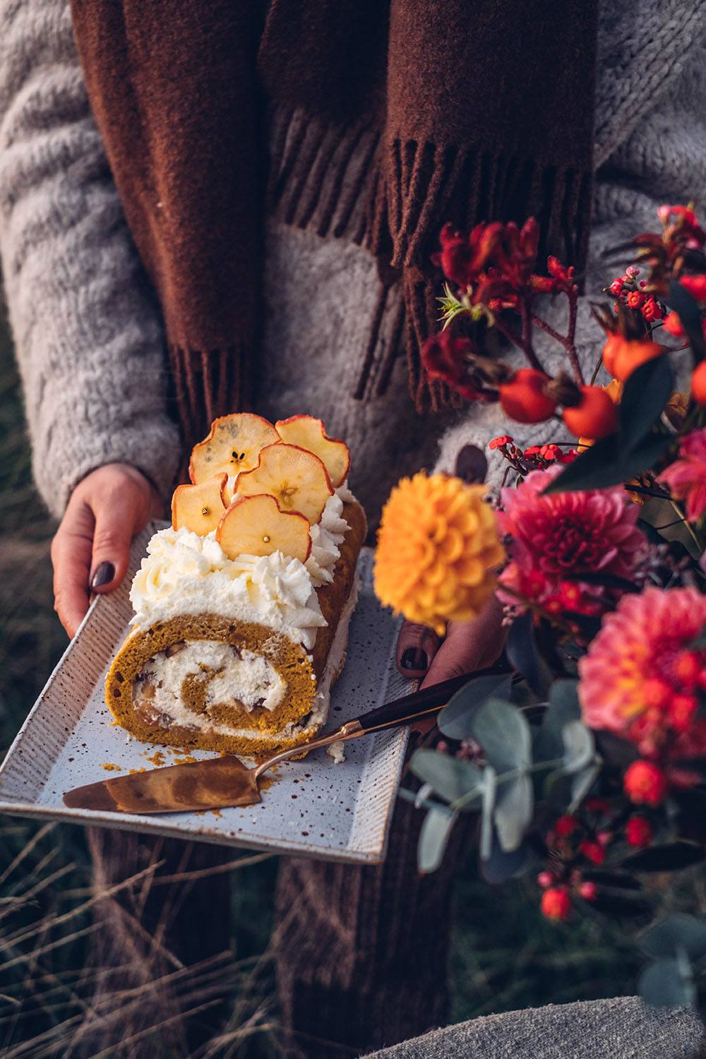 Gluten-free Pumpkin Swiss Roll with Apple Compote