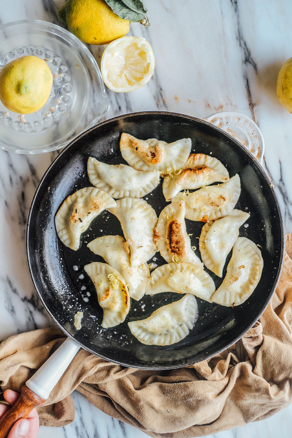 gluten-free ravioli with feta-rosemary filling and beetroot