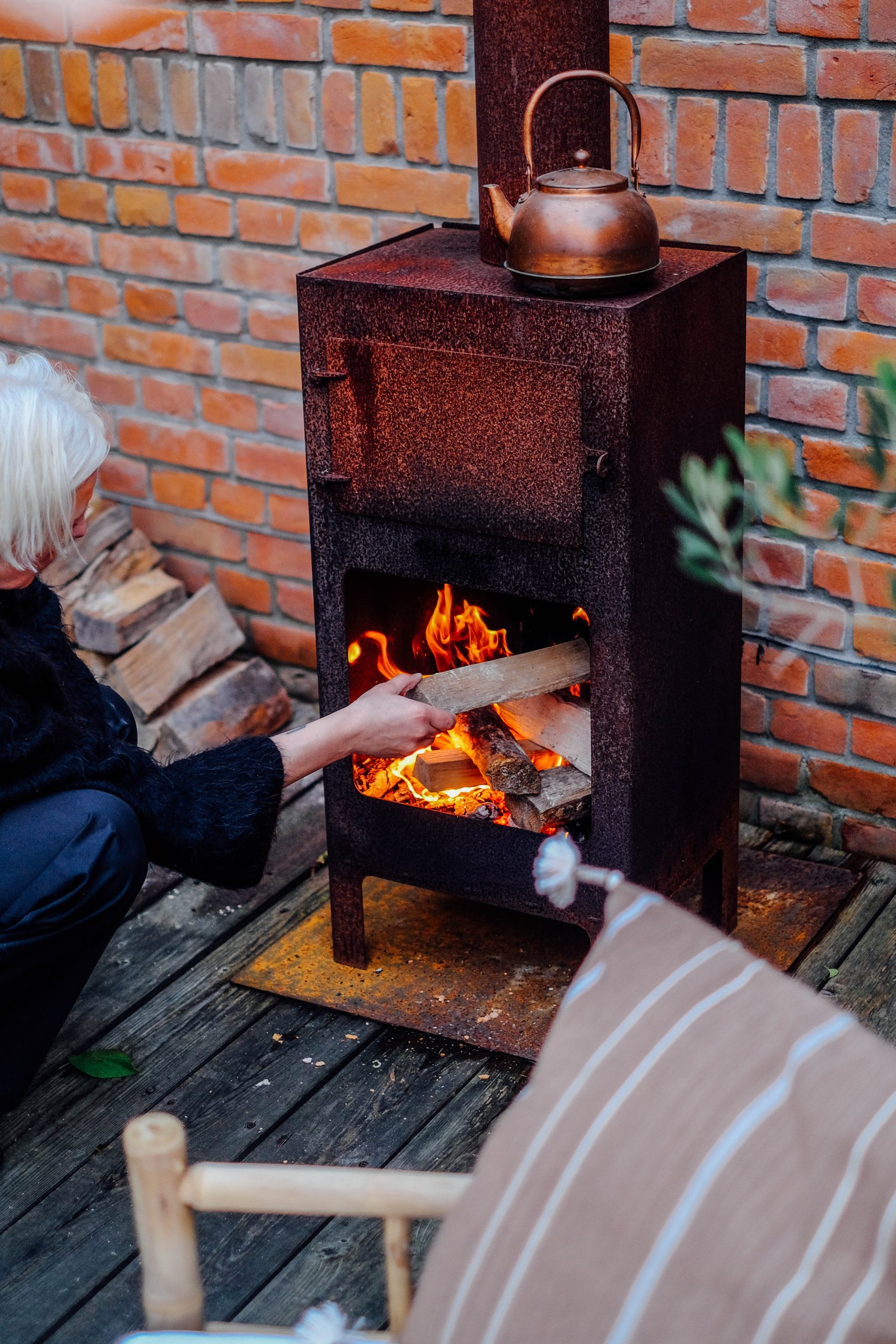 terrace wooden open fire oven rust barn