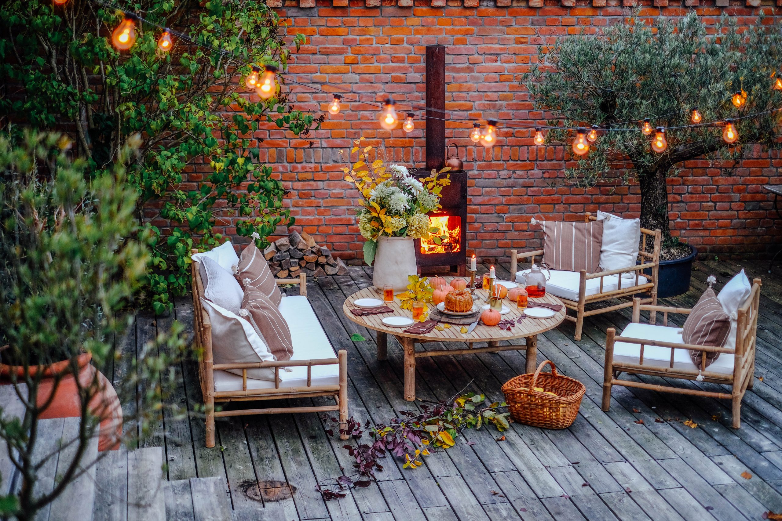 garden terrace light bulb fire oven outside cozy
