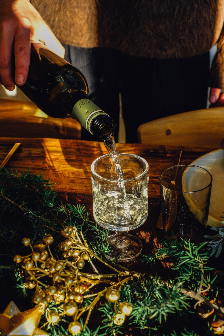 moody table setting candle golden morning christmas decoration